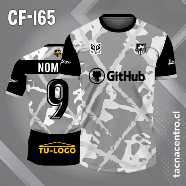 Camiseta de Fútbol Gris Blanco con Mangas Negras 1 Camiseta de Fútbol Gris Blanco con Mangas Negras