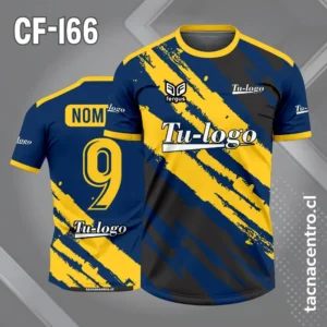Camiseta de Fútbol Azul con Rasgado Negro y Amarillo