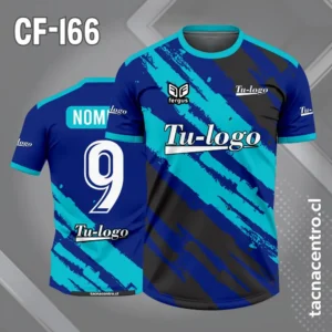 Camiseta de Fútbol Azul con Rasgado Negro y celeste