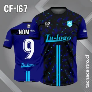 Camiseta de Fútbol azul con patrones de color negro y 2 Lineas celestes