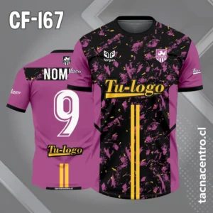 Camiseta de Fútbol Morada con patrones de color negro y 2 Lineas Amarillas