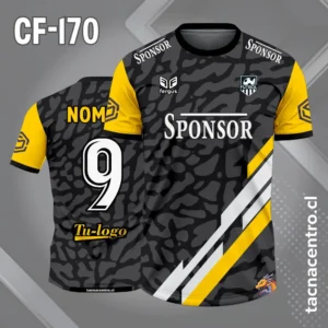 Camiseta de Fútbol Patrón Gris y Negro Franjas amarillas Blancas