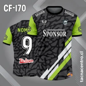 Camiseta de Fútbol Patrón Gris y Negro Franjas Verdes Blancas
