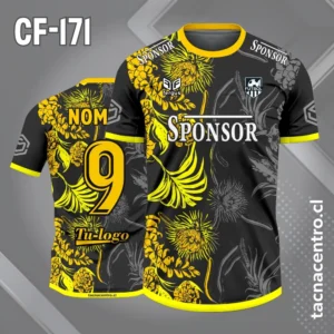 Camiseta de Fútbol Negra Amarillo con Flores