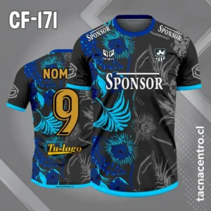 Camiseta de Fútbol Negra Azul Celeste con Flores