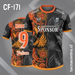 Camiseta de Fútbol Negra Naranja con Flores