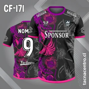 Camiseta de Fútbol Negra Rosado lila con Flores