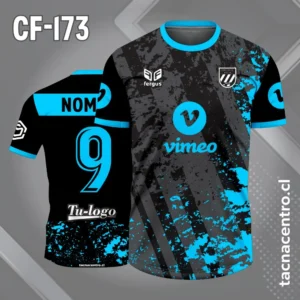 Camiseta de Fútbol Negra Gris con Manchas Celestes