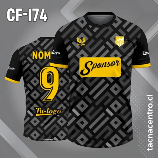 Camiseta de Fútbol Negra y Amarilla con Patrones Grises