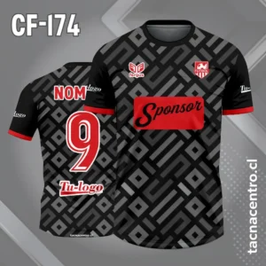 Camiseta de Fútbol Negra y rojo con Patrones Grises