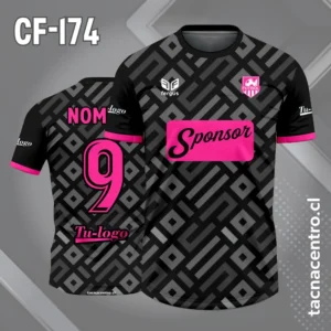 Camiseta de Fútbol Negra y rosado con Patrones Grises