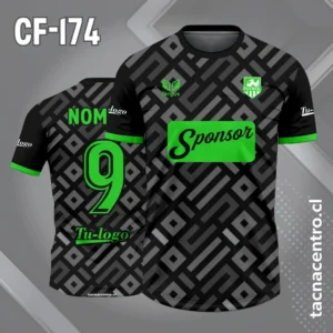 Camiseta de Fútbol Negra y verde con Patrones Grises
