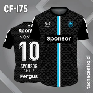 Camiseta de Fútbol Negra con Franja Central Blanca y Celeste