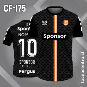 Camiseta de Fútbol Negra con Franja Central Blanca y naranja