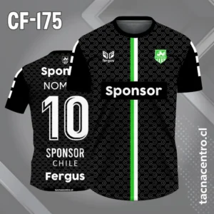 Camiseta de Fútbol Negra con Franja Central Blanca y verde