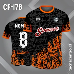 Camiseta de Fútbol Negro con Patrones naranjas y Gris