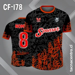 Camiseta de Fútbol Negro con Patrones rojos y Gris