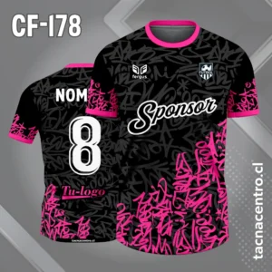 Camiseta de Fútbol Negro con Patrones rosados y Gris