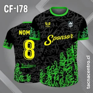 Camiseta de Fútbol Negro con Patrones verdes y Gris