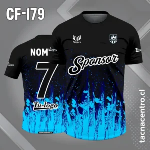 Camiseta de Fútbol Negra con Llama de Fuego Celestes