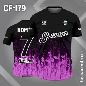 Camiseta de Fútbol Negra con Llama de Fuego Lila