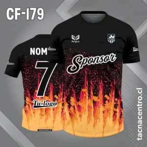 Camiseta de Fútbol Negra con Llama de Fuego Naranja