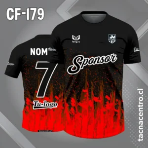Camiseta de Fútbol Negra con Llama de Fuego Rojo
