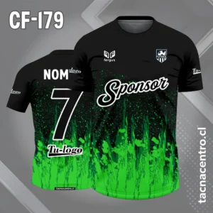 Camiseta de Fútbol Negra con Llama de Fuego Verde
