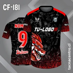 Camiseta de Fútbol Negra con Dragon rojo y Hombro rojo