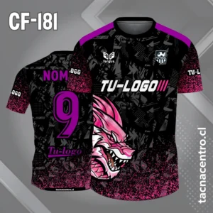 Camiseta de Fútbol Negra con Dragon rosado y Hombro rosado