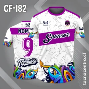 Camiseta de Fútbol Blanco con Franja morada Cruzada en el Pecho