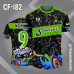 Camiseta de Fútbol negra con Franja verde Cruzada en el Pecho