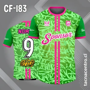 Camiseta de Fútbol verde con Franjas rosadas en el Centro