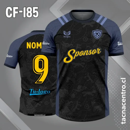 Camiseta de Fútbol Negra con Mangas Azul Acero