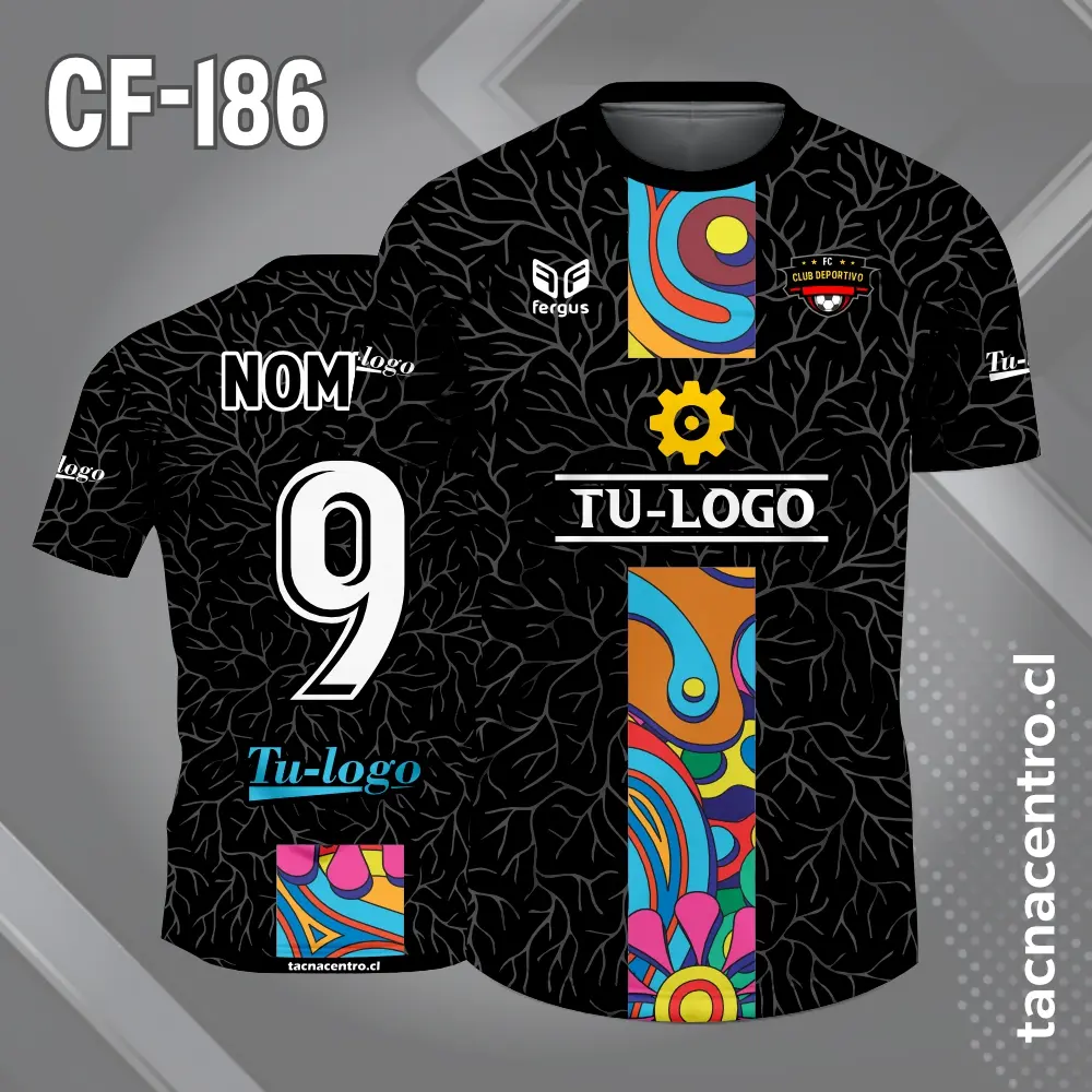 Camiseta de Fútbol Negra con Franja Central de Colores