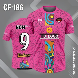 Camiseta de Fútbol rosada con Franja Central de Colores