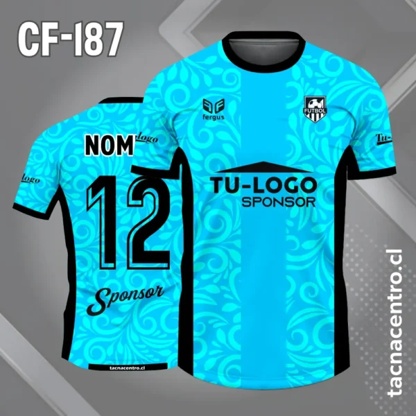 Camiseta de Fútbol Rosada con Laterales Negros 3 Camiseta de Fútbol celeste con Laterales Negros
