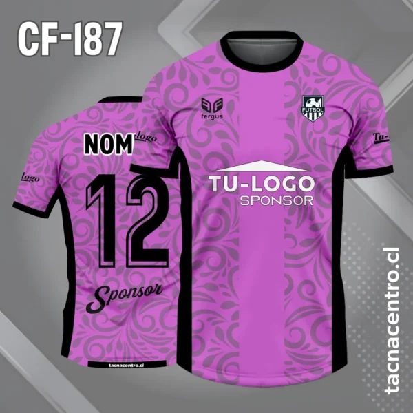 Camiseta de Fútbol Rosada con Laterales Negros 1 Camiseta de Fútbol Rosada con Laterales Negros