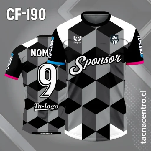 Camiseta de Fútbol Gris y Negro con Patrones en Cubo