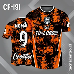 Camisetas de Fútbol Personalizadas: Diseño Gratis 12 Camiseta de Fútbol Negro y naranja con Lineas Laterales