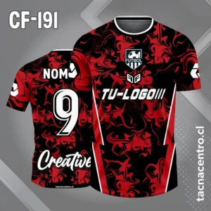 Camiseta de Fútbol Negro y Rojo con Lineas Laterales