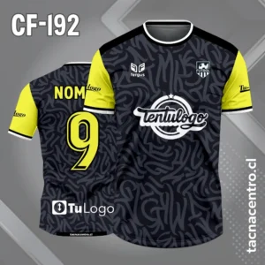 Camiseta de Fútbol Negro con Rayones grises y Mangas Amarillas