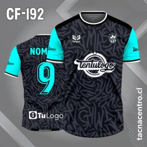 Camiseta de Fútbol Negro con Rayones grises y Mangas celeste claro