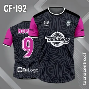 Camiseta de Fútbol Negro con Rayones grises y Mangas morado