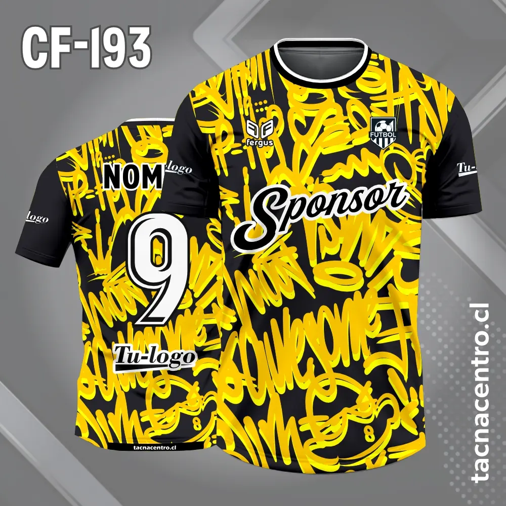 Camiseta de Fútbol con Grafitis Amarillos y Mangas Negras