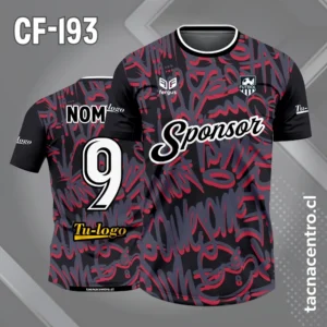 Camiseta de Fútbol con Grafitis rojo gris y Mangas Negras