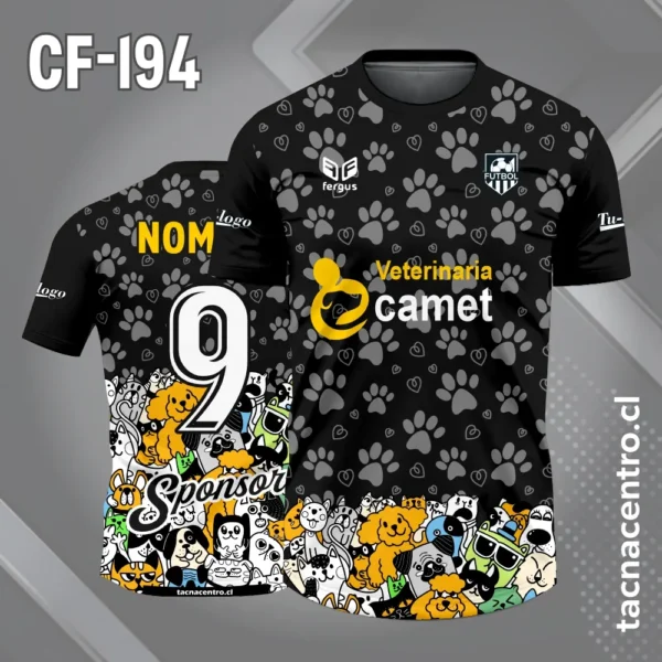 Camiseta de Fútbol Veterinaria 4 Camiseta de Fútbol negro con Mascotas y Huellas de Perro