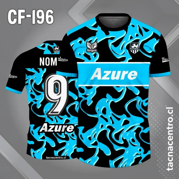 Camiseta de Fútbol Negro con Manchas Verdes y Franja Horizontal Verde 4 Camiseta de Fútbol Negro con Manchas celestes y Franja Horizontal celeste