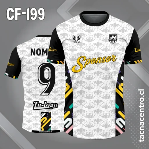 Camiseta de Fútbol Blanco con Mangas y Laterales Negros