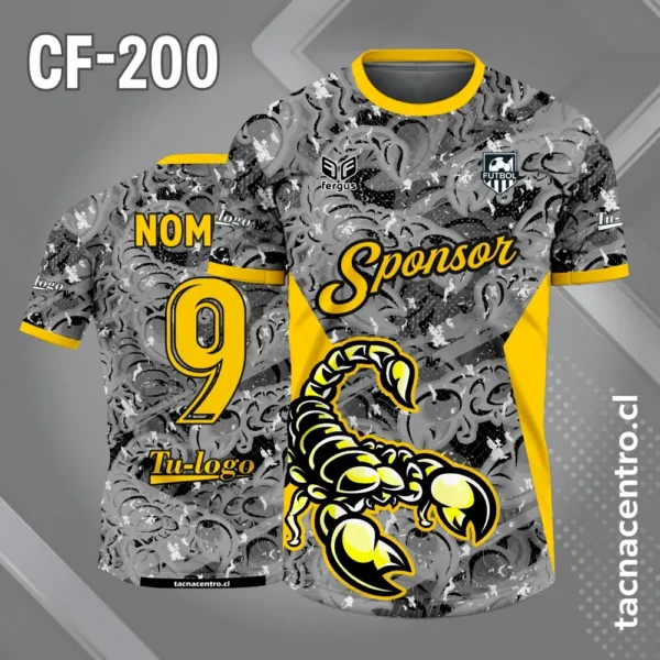 Camiseta de Fútbol Gris y Amarillo con diseño de Escorpión 1 Camiseta de Fútbol Gris y Amarillo con diseño de Escorpion